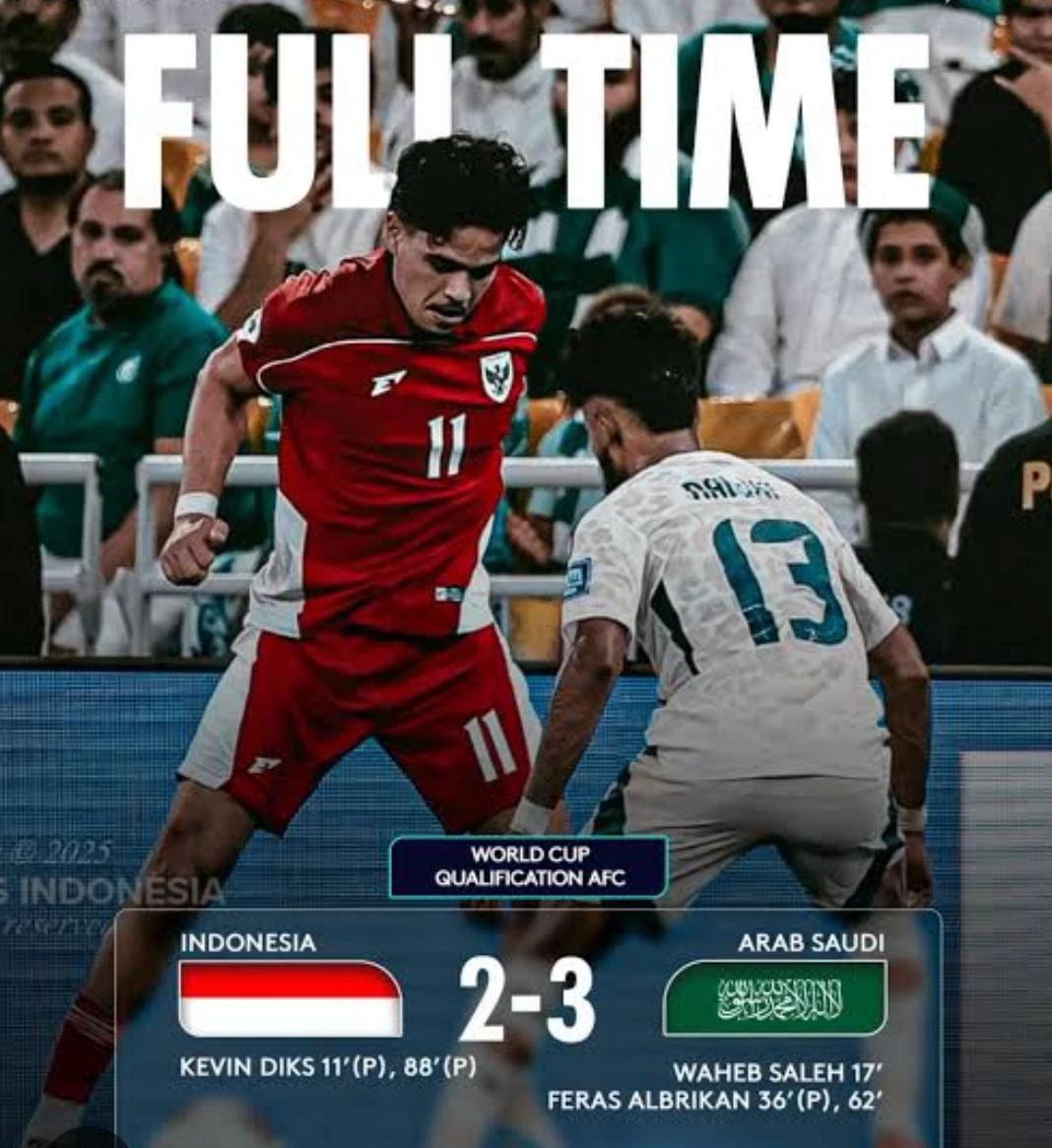 Indonesia Kalah 2-3 Dari Arab Saudi Di Kualifikasi Piala Dunia 2026